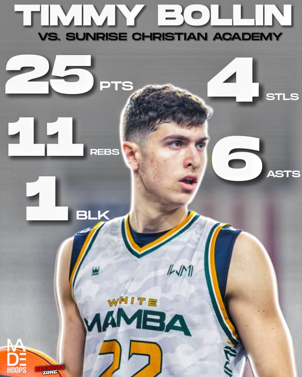 2025 prospect Timmy Bollin put together a MASTERCLASS of a performance over the weekend at the National Prep Showcase against Sunrise Christian Academy. 🤯

Finished with:
• 25 PTS
• 11 REBS
• 6 ASTS
• 4 STLS
• 1 BLK

Elite performance.
