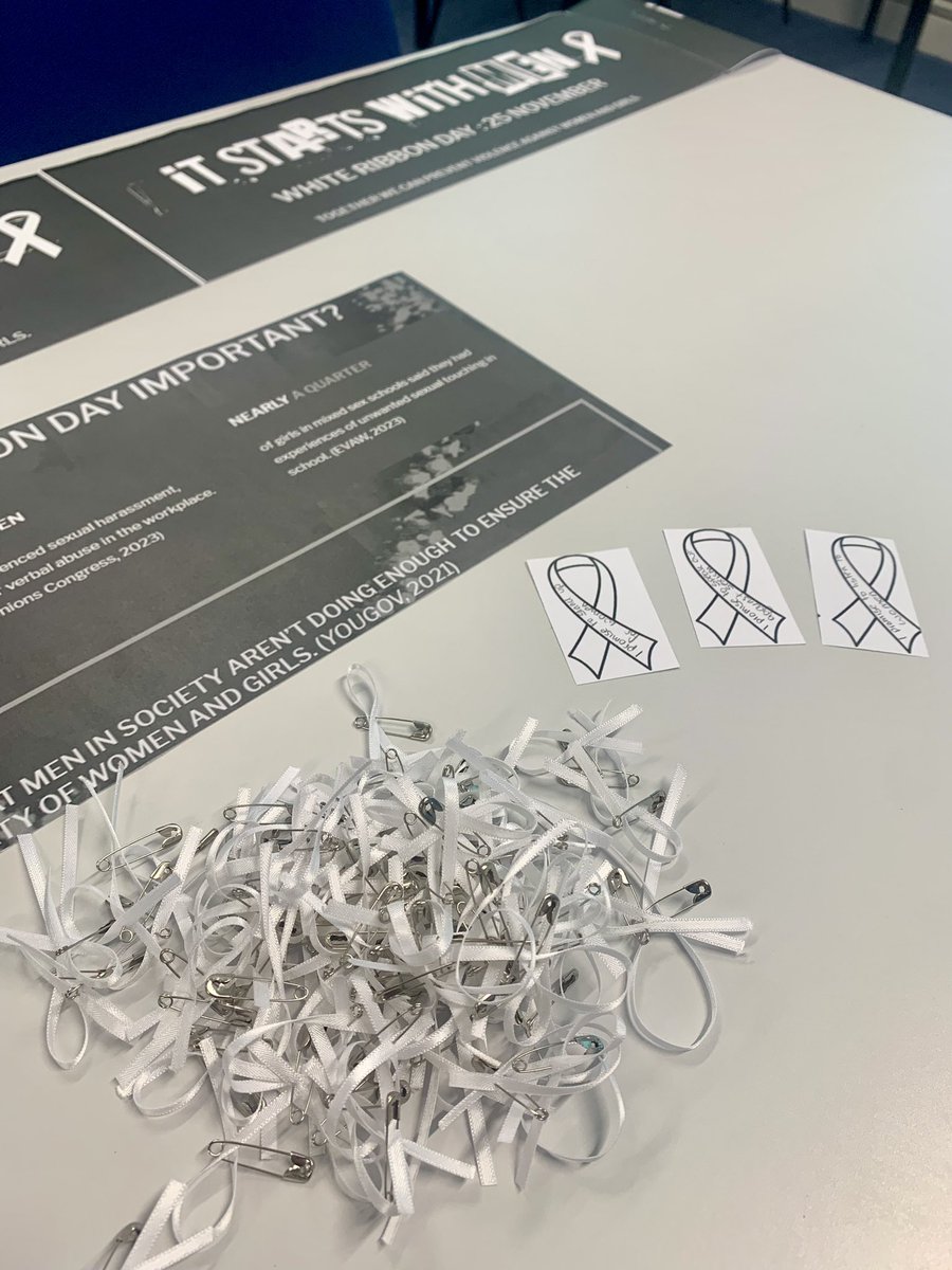 MissSaulRE's tweet photo. Today we acknowledged #WhiteRibbonDay &amp; handed out over 100 white ribbons to students &amp; staff, engaging students in sharing their stories as to why the day is important to them &amp; encouraging students to write their own white ribbon promises. 🤍🤍🤍 #BemroseBestBits https://t.co/mSbgqjBOJ6