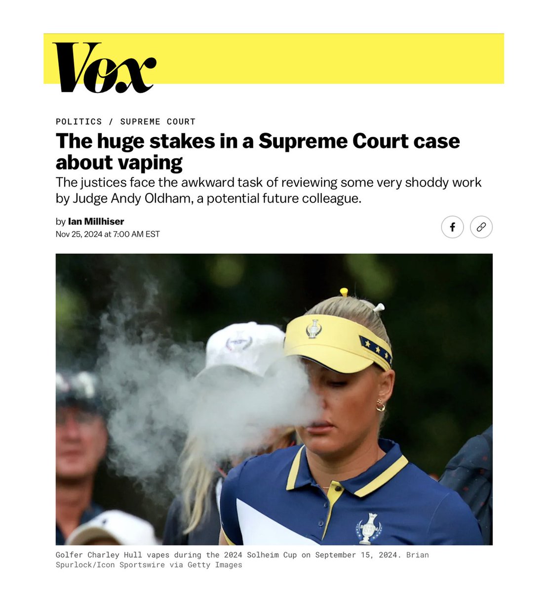 VaporAmerican's tweet image. 🔎⚖️ FDA's (many) journalism sycophants have a dilemma. Agonize about next week's SCOTUS vape case and give it national attention or smother any coverage so the agency's shellacking is less painful. Into that breach today steps ultra-partisan hatchet man Ian Millhiser.
1/🪡