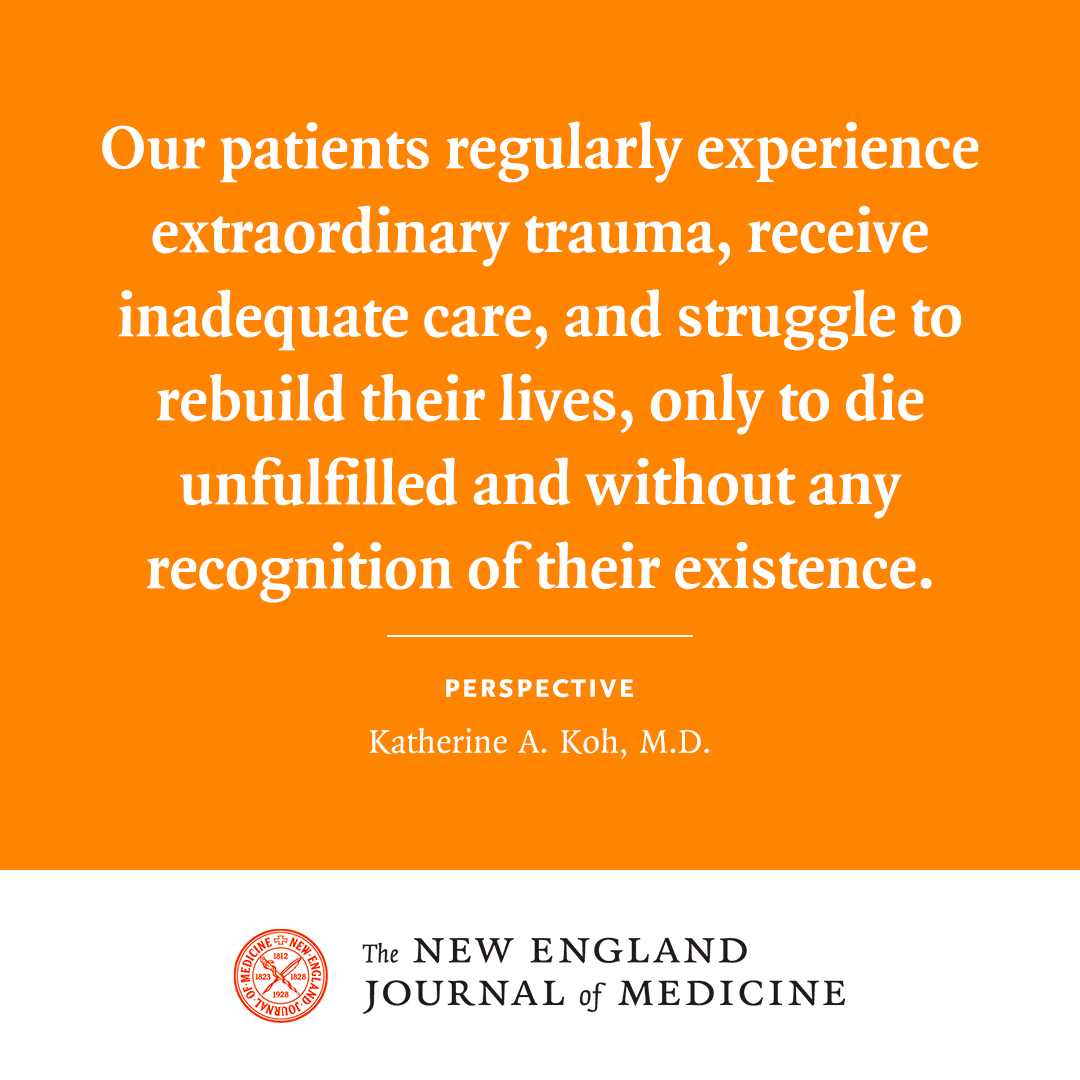 Perspective by Katherine A. Koh, MD: Invisible Deaths — Mortality among People Experiencing Homelessness nej.md/4fiPzSF 

#PublicHealth