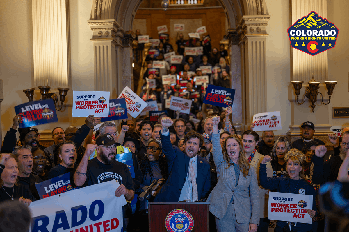 UNEcolorado's tweet photo. 50+ organizations strong! We rallied at the Capitol demanding fair wages, benefits, &amp; safety. Corporations won't silence us. Join our fight for worker freedom at https://t.co/Hfb4clsX6o #COlabor #workersrights https://t.co/9dp6n431XP