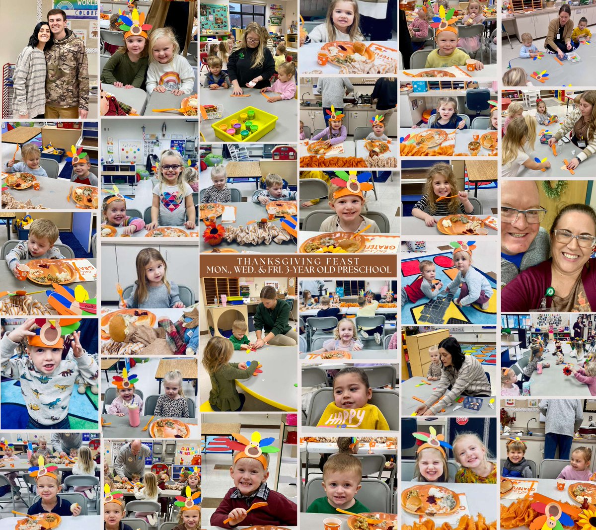 3-Year Old Preschool (M, W, F) Annual Event | 
One of our favorite times of the year. A "Thanksgiving Feast" to remember!

Special thanks for our helpers: Addie Schulte, Sloane Rial, Faith Shirbroun, Ansley Oswald, Lance Lennon and Hank Crimmins.