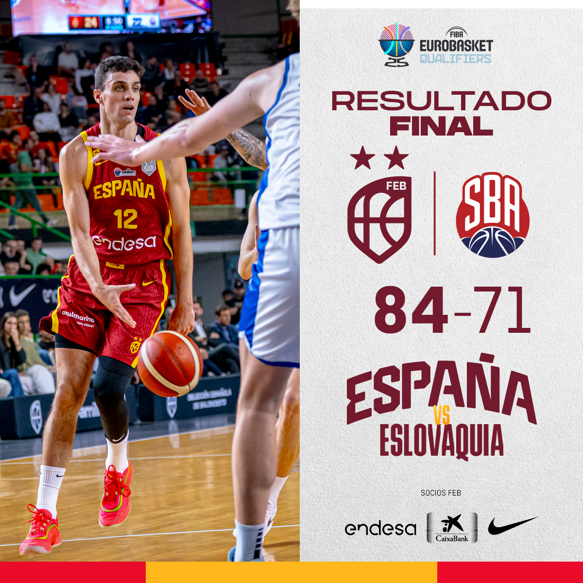 BaloncestoESP's tweet photo. Victoria y clasificación para cerrar la Ventana 🙌

GRACIAS por vuestro apoyo, OURENSE 🙏

🏆 Clasificación #EuroBasket 2025
🇪🇸🆚🇸🇰 
(FINAL | 84-71)
📷 https://t.co/ql2cPS3es7

#LaFamilia #SomosEquipo https://t.co/hr45xZGyye