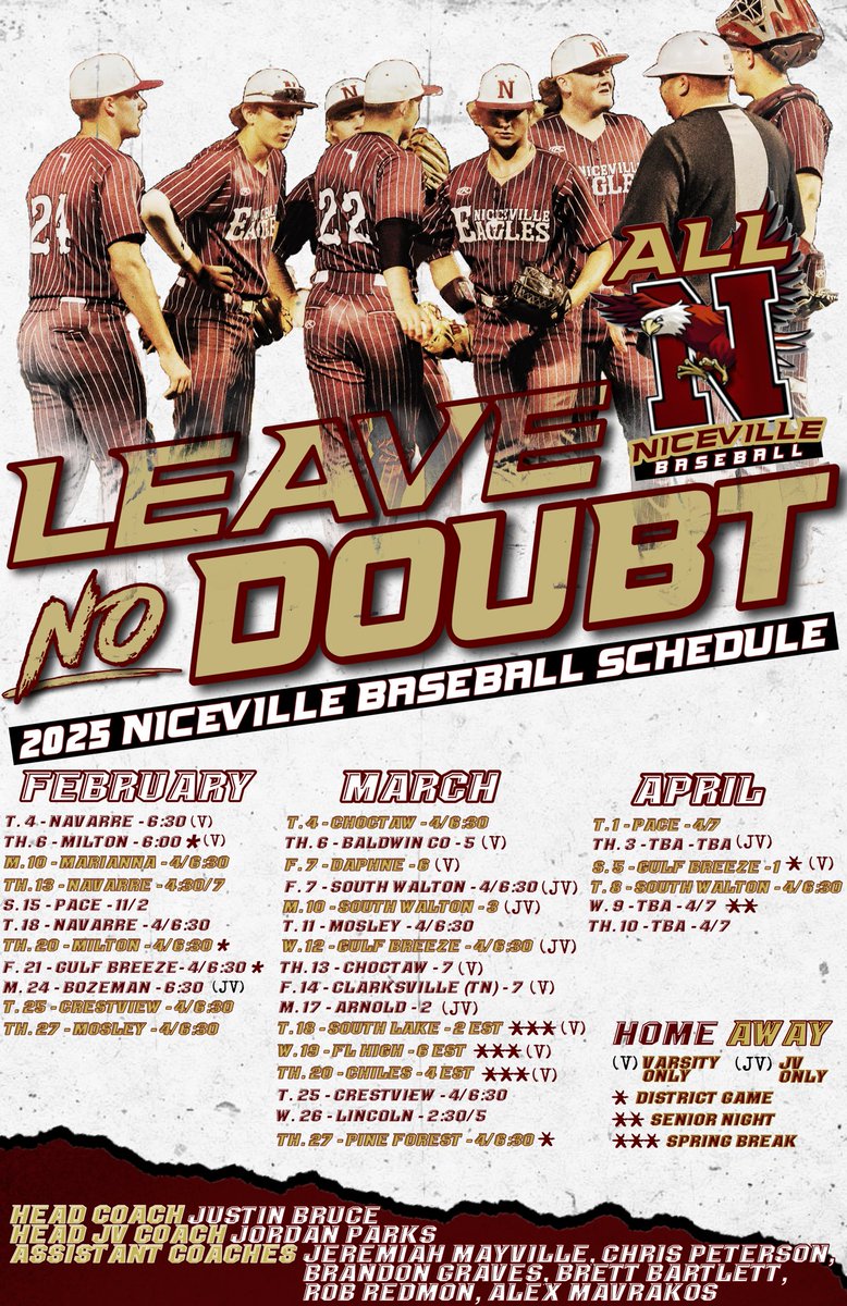 2025 Niceville Baseball JV/Varsity Schedule Release! #LeaveNoDoubt | #AllN | #PTC