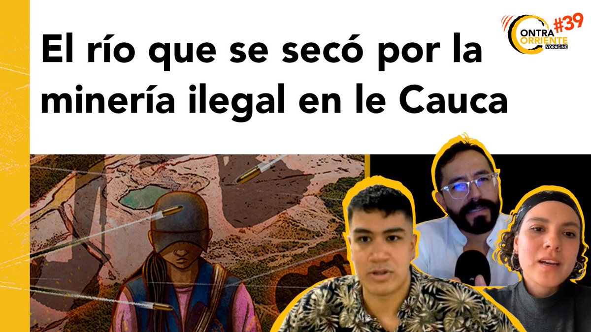 #CONTRACORRIENTE 
El río Sambingo, en el Cauca, ya casi no tiene agua, solo piscinas lechosas y retroexcavadoras sacando oro. Según el Ejército, el ELN es el responsable de esta devastación ambiental. 
Mira el episodio: youtu.be/SQ1lickSo_M?si…