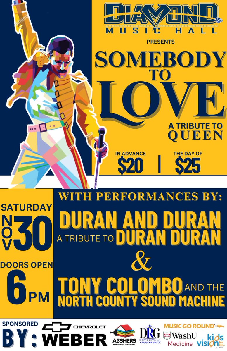 Sat. Nov. 30 at <a href="/DiamondMusicHa2/">Diamond Music Hall</a> get $5 off any ticket for the upcoming Queen and Duran Duran Tribute show from your friends at Weber Chevrolet. Just use the promo code weber2024 at checkout on Eventbrite.

[eventbrite.com/e/somebody-to-…)