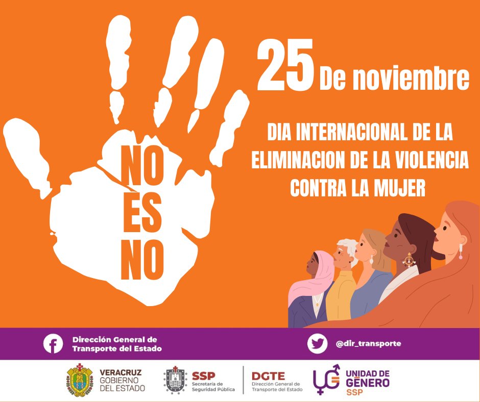 En la Dirección General de Transporte del Estado nos sumamos al Día Internacional de la Eliminación de la Violencia contra la Mujer, reafirmando nuestro compromiso con la igualdad y el respeto.