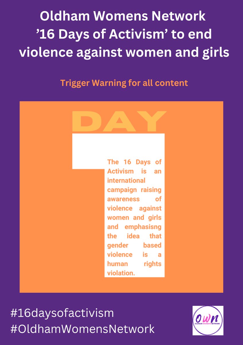 REELCIC's tweet image. Day 1 of 16 days of activism. We are proud to be founding members @ part of Oldham Women’s Network. This #16Days of Activism, we invite everyone to share our OWN message: There is #NoExcuse for gender-based violence.
#oldhamhour @OldhamCouncil @WeActTogether Please Share