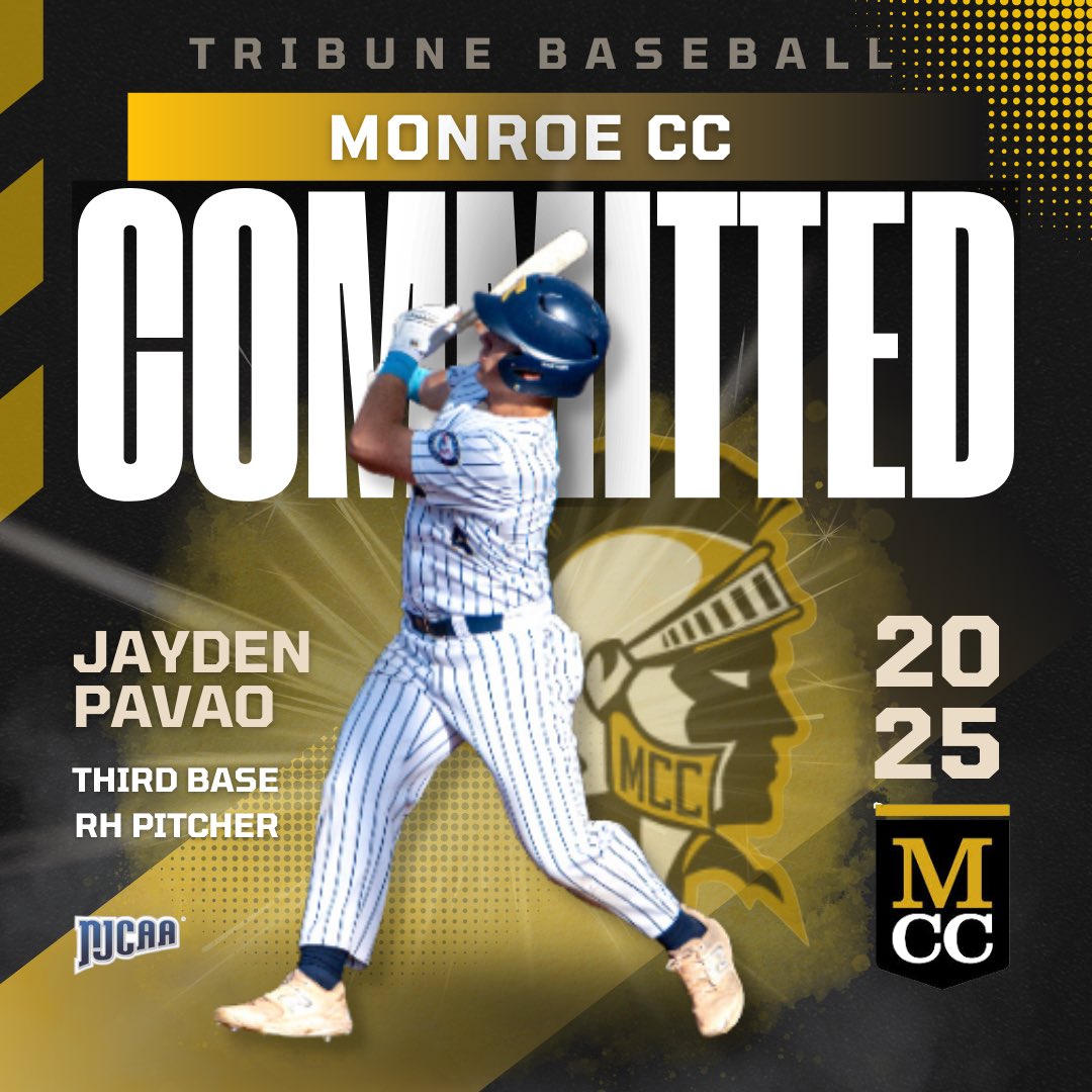 Jayden Pavao (@jpavaobaseball4) on Twitter photo I am very excited to announce that I have committed to Monroe community collage. Thank you to everyone that has helped me get to this spot. Can't wait to start this new chapter! <a href="/TerrierTeams/">Terriers Baseball</a> <a href="/MonroeCC/">Monroe Community College</a> <a href="/TribuneBaseball/">Monroe CC Baseball</a> <a href="/CPBLeague/">CPBL</a> <a href="/PrepBaseballON/">Prep Baseball Ontario</a> <a href="/NJCAA/">NJCAA</a> I am very excited to announce that I have committed to Monroe community collage. Thank you to everyone that has helped me get to this spot. Can't wait to start this new chapter! <a href="/TerrierTeams/">Terriers Baseball</a> <a href="/MonroeCC/">Monroe Community College</a> <a href="/TribuneBaseball/">Monroe CC Baseball</a> <a href="/CPBLeague/">CPBL</a> <a href="/PrepBaseballON/">Prep Baseball Ontario</a> <a href="/NJCAA/">NJCAA</a>