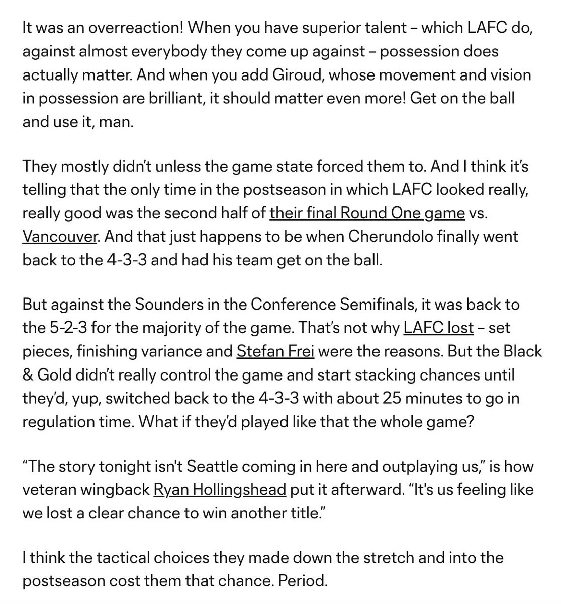 Armchair Analyst: LAFC got thumped 5-1 by the Crew midseason and proceeded to throw the baby out with the bathwater.

On a team that chose to be less than the sum of its parts, and what it ended up costing them.
mlssoccer.com/news/lafc-what…