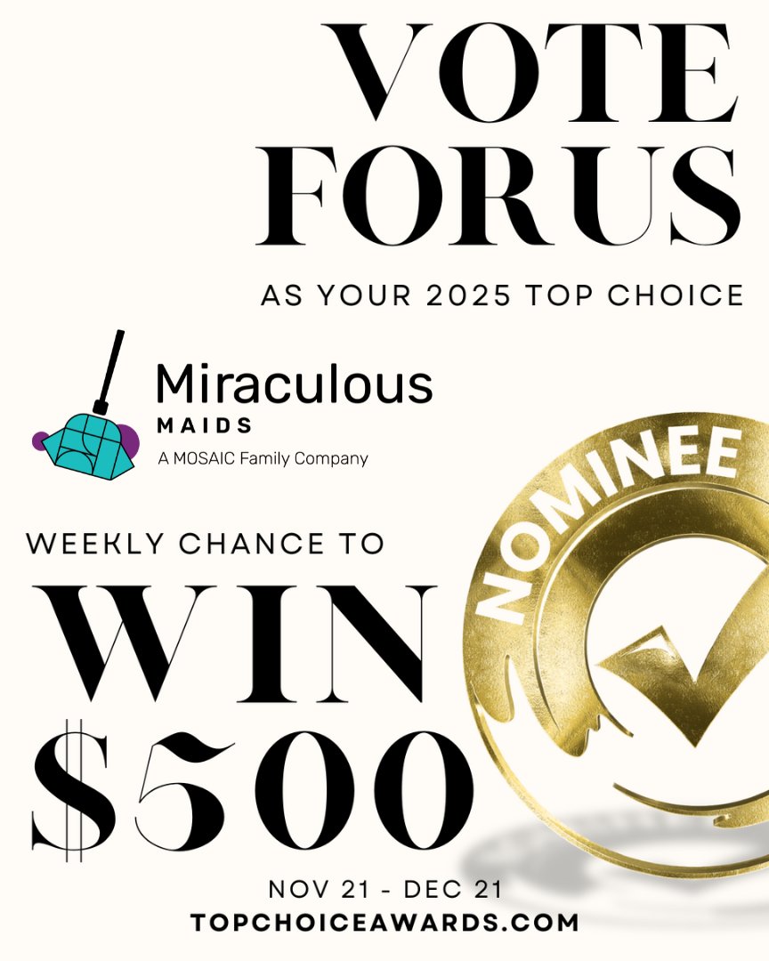 MiraculousMaid's tweet photo. We're nominated for the 2025 Top Choice Award! 🏆✨ We need your vote! 🙌

🎉 Vote &amp; enter to win 1 of 4 $500 prizes! 💸 Voting ends Dec 21, 2024, at 12 PM EST.

🗳 Vote here: https://t.co/EAvRhRkSDD https://t.co/SMjbzqqiRv