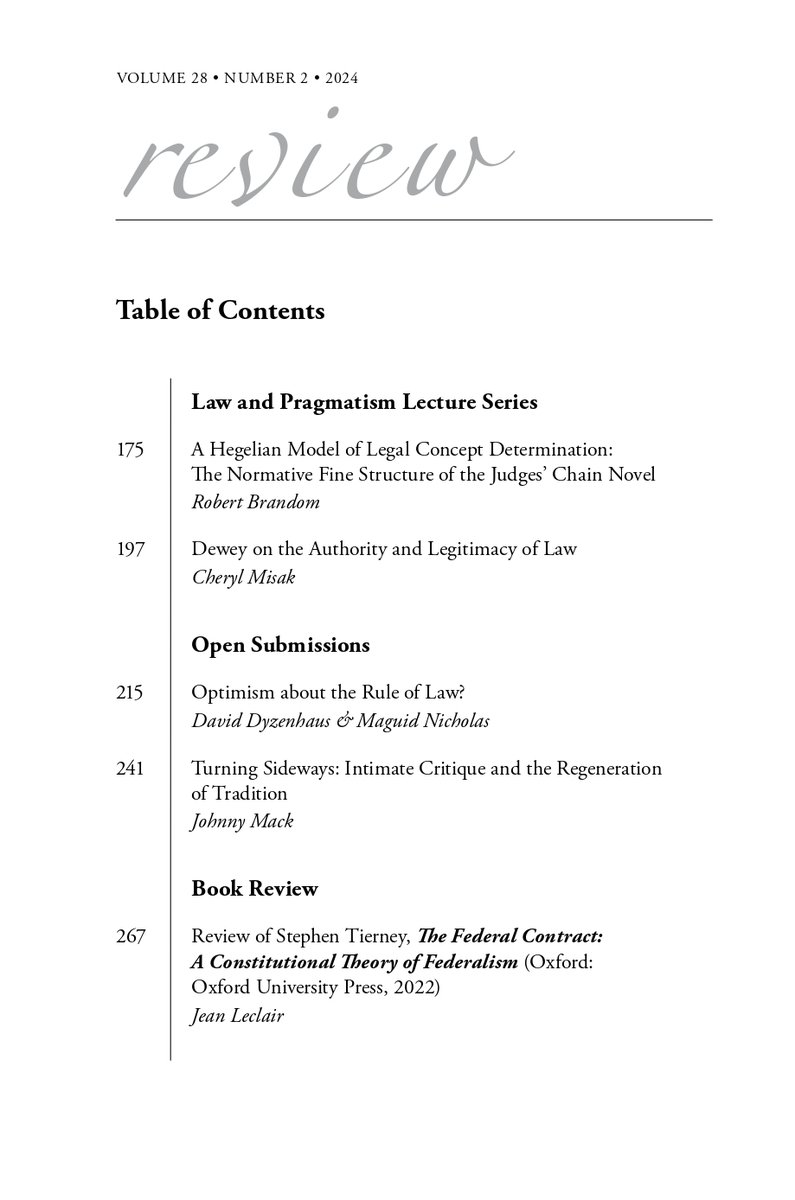 We're excited to announce the publication of a new issue of our journal, the Review of Constitutional Studies! This issue includes several reprinted articles commemorating our law and pragmatism lectures (held this past winter and organized by Prof Josh Nichols).