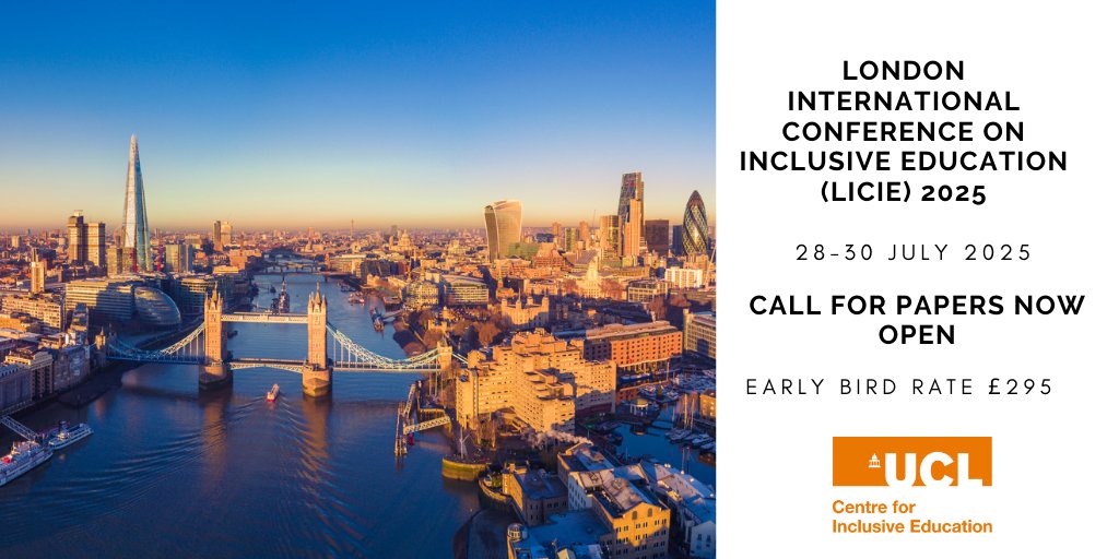 Brand new findings on SEND international policy research, best practice, children's views, inclusion, belonging and so much more to be shared here. Join us today by submitting your abstract and/or booking a ticket! licie.co.uk <a href="/UCL_IOE_CIE/">UCL Centre for Inclusive Education</a> <a href="/IOE_London/">UCL Institute of Education</a> <a href="/UCL_IOE_PHD/">UCL IOE Psychology and Human Development</a>