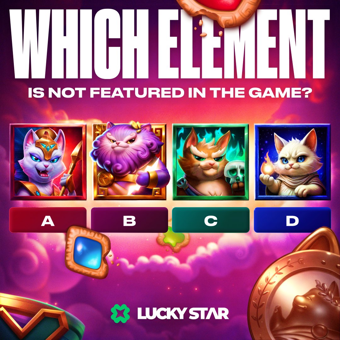1luckystarcom's tweet photo. Unbelievable multipliers🍀

Cats of Olympus offers a jaw-dropping max win of x23,442! But before the furry deities grant you their treasures, you need to guess which of these 4 elements is NOT found in Cats of Olympus?🫰

https://t.co/gFxDBOLffs | #LuckyStar | #freemoney https://t.co/i0XRkNWPpN