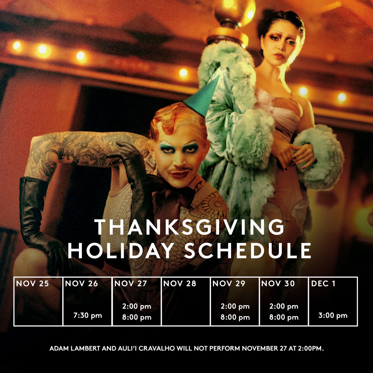 Start your holiday season at the #KitKatClub. We’re pleased to share our updated performance schedule this week. Get tickets at kitkat.club.