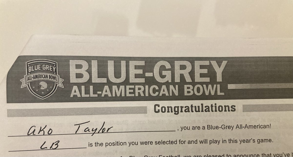#AGTG I am blessed to announce that I have been selected to play in the Blue Grey All American Bowl Game. I am honored and grateful to be a Blue Grey All-American! <a href="/BlueGreyFB/">Blue-Grey All-American Bowl</a> <a href="/WHSRedhawks/">Westwood Athletics</a> <a href="/LouatTheState/">Lou Bezjak</a> <a href="/RO_Connell/">Robert O'Connell</a>