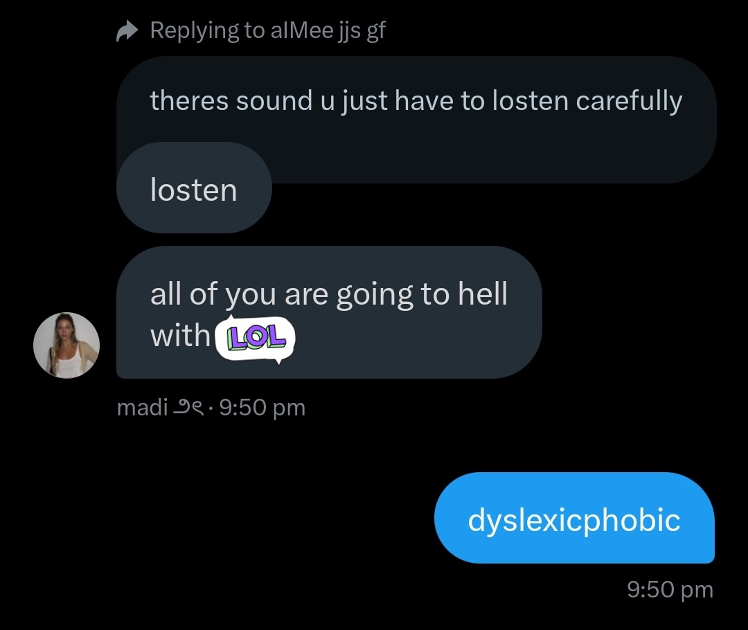 maybxnk's tweet photo. #exsposed for being dyslexicphobic. everyone block and unfollow https://t.co/VOj3DqF20r