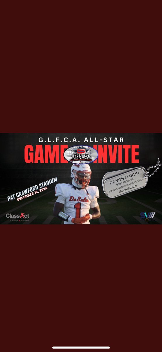 Da’Von Martin Jr. (@vonmartin8) on Twitter photo I will be participating in the G.L.F.C.A East vs West all star game! Appreciate the invite! <a href="/blts_network/">Building Lives Through Sports Network</a> <a href="/Coach1Tyme/">Ryan T. Montgomery™️</a> <a href="/PTP_Sports/">P2P Sports Academy©</a> <a href="/DeSalesColtsFB/">DeSales Football</a> <a href="/LippertScouting/">Ryan Lippert</a> I will be participating in the G.L.F.C.A East vs West all star game! Appreciate the invite! <a href="/blts_network/">Building Lives Through Sports Network</a> <a href="/Coach1Tyme/">Ryan T. Montgomery™️</a> <a href="/PTP_Sports/">P2P Sports Academy©</a> <a href="/DeSalesColtsFB/">DeSales Football</a> <a href="/LippertScouting/">Ryan Lippert</a>
