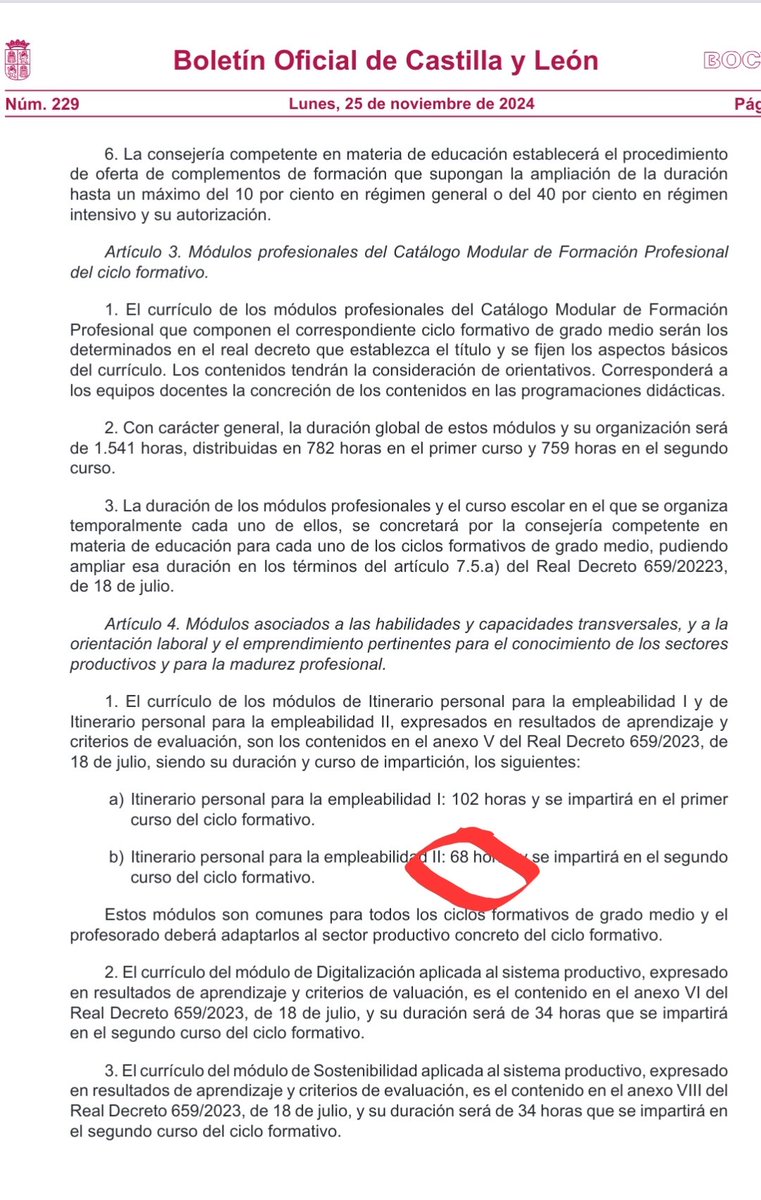 Triste noticia para la formación en emprendimiento en <a href="/educacyl/">Educación JCyL</a> hoy se publican los Decretos del currículo de los ciclos formativos de técnico y técnico superior porque al módulo de IPE II se le asignan únicamente 68h. No se han tenido en cuenta las alegaciones presentadas PENOSO