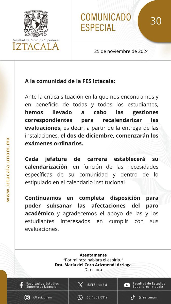 FESI_UNAM's tweet photo. #ComunicadoFESI #FESI #UNAM https://t.co/NigvwI9A0F