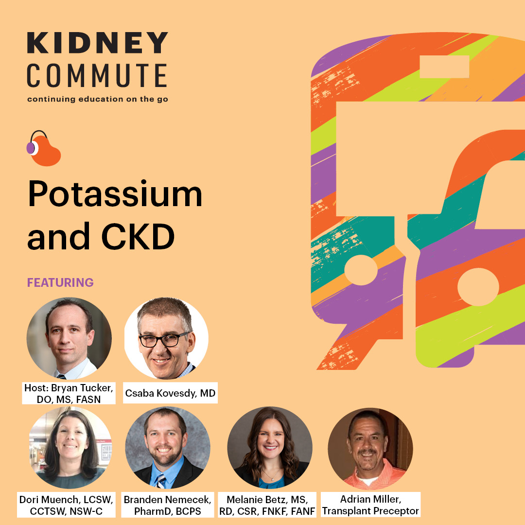 Confused about #potassium in #CKD? This episode of The Kidney Commute takes a closer look at the current potassium intake guidelines for CKD patients. 

🔗 Catch the Episode: kidney.org/podcasts/kidne…

#CKDManagement #KidneyCare #DietaryGuidance 

<a href="/bmtucker3/">Bryan Tucker DO, MS, FASN</a> <a href="/thekidneyrd/">Melanie Betz MS, RD, CSR 🍉</a>