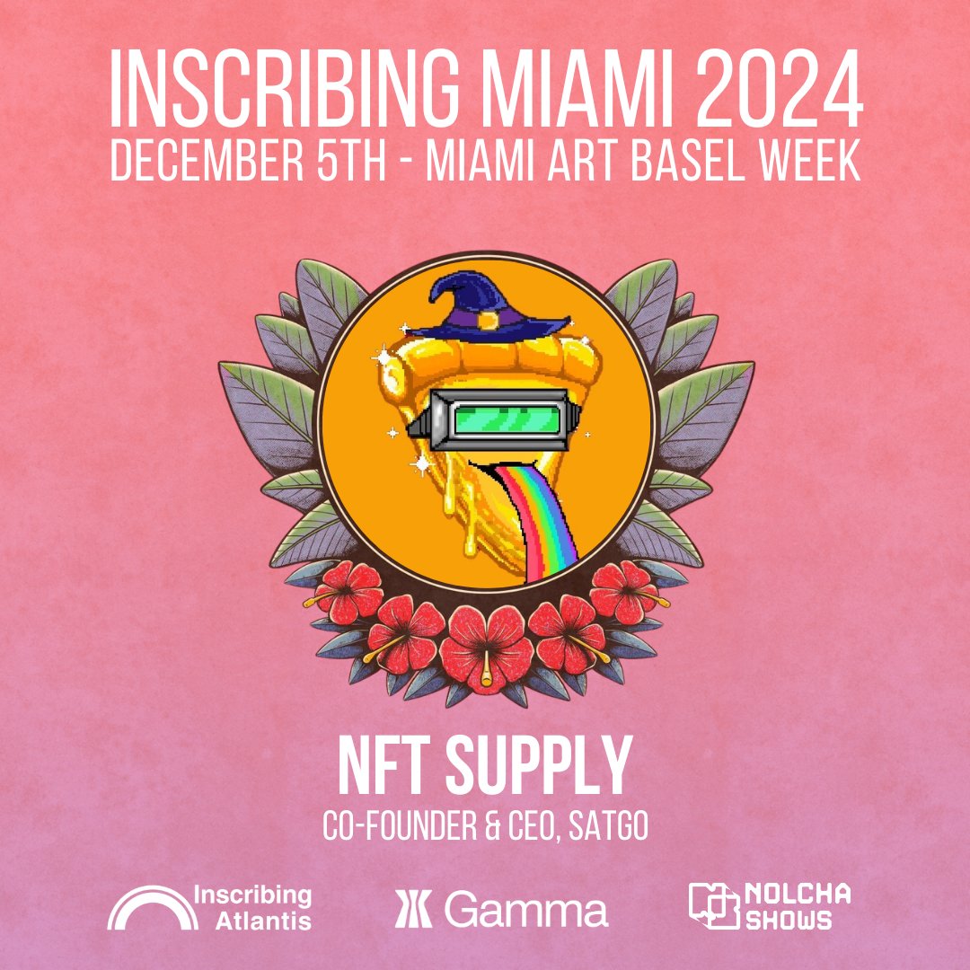 🌴 INSCRIBING MIAMI SPEAKER ANNOUNCEMENT 🌴

<a href="/nftsupply/">NFTSupply</a> will speak at Inscribing Miami on Dec. 5 during Miami Art Week!

NFT Supply is the Co-Founder and CEO of <a href="/SatGoBTC/">SatGo - Bitcoin Ordinals, Runes & Rare Sats</a> 🔶