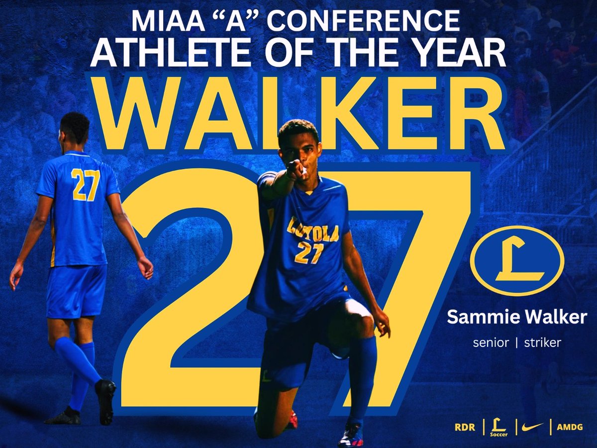 🚨Congratulations to senior Sammie Walker on being named the MIAA "A" Conference Soccer Athlete of the Year! 💪Walker finished his Loyola career with 51 goals &amp; 11 assists, helping to lead the Dons to 2 MIAA Championships.🔵🟡⚽️ #AthleteOfTheYear #RDR #AMDG