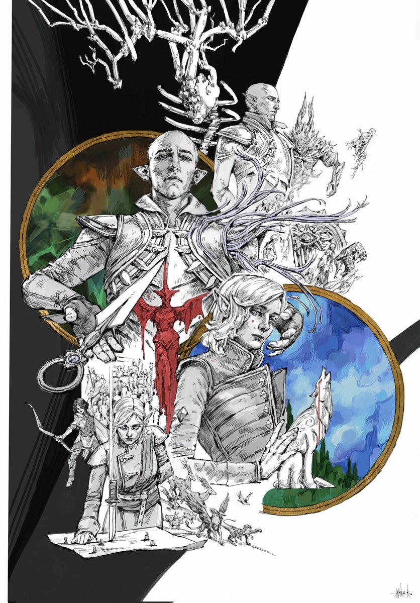 Honestly, the new Dragon Age left me so upset, but Solas and Lavellan's storyline pleased me so much that I had to turn it into art. Bittersweet ❤️‍🩹 

#Solavellan #DragonAge