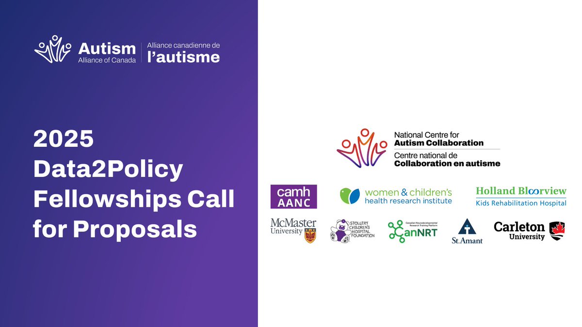 Autism Alliance of Canada (@allianceautism) on Twitter photo <a href="/AllianceAutism/">Autism Alliance of Canada</a> is now accepting applications for the 2025 Data2Policy (D2P) Fellowships, funded through the NCAC and our partners.
Collaborate with community orgs & researchers to advance autism policy research.
Apply today! bit.ly/D2P2025 <a href="/AllianceAutism/">Autism Alliance of Canada</a> is now accepting applications for the 2025 Data2Policy (D2P) Fellowships, funded through the NCAC and our partners.
Collaborate with community orgs & researchers to advance autism policy research.
Apply today! bit.ly/D2P2025