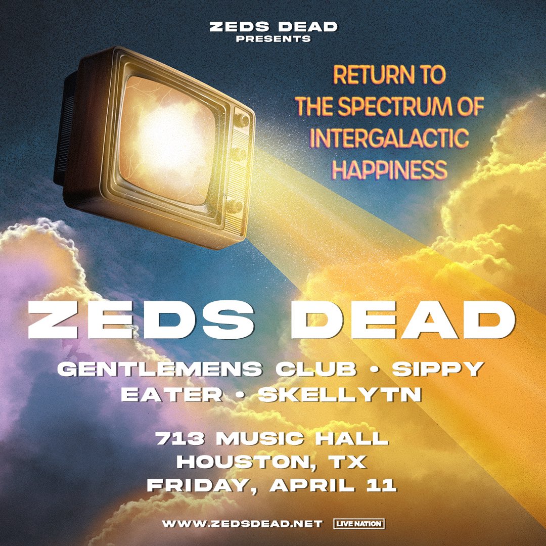 TexasEDMFamily's tweet photo. Houston FAM‼️ RT &amp; Tag a friend for a chance to win 2 tickets to @zedsdead presents Return to The Spectrum of Intergalactic Happiness at @713musichall Friday 3/11

•Must Follow
@LiveNationHOU
@TexasEDMFamily

•Ends 12/1

Tickets &amp; info: https://t.co/dh6lHYeMwR https://t.co/za2t0C2LwB