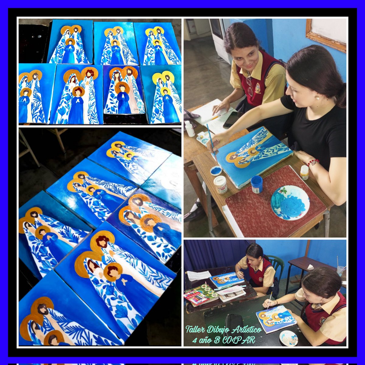 Los jóvenes pintan en lienzo la Sagrada Familia, siguiendo cada proceso básico y teniendo la guía de la docente del taller, culminan la tarea pautada. La Grita Estado Táchira.