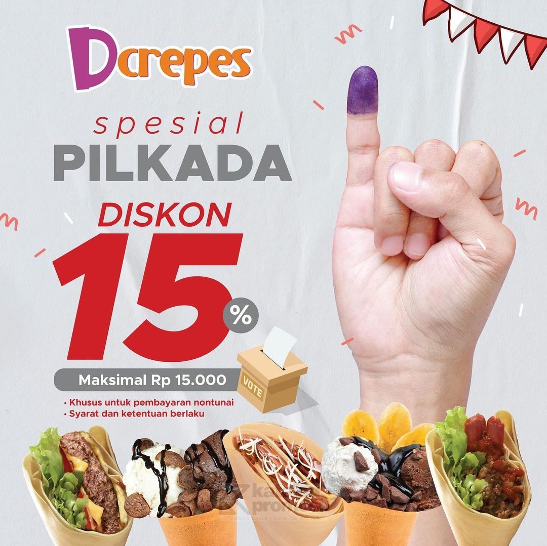 katalogpromosi's tweet image. Tunjukin tinta di jarimu dan dapetin diskon 15% di Dcrepes! 🎉 Hanya 27 Nov 2024, dengan minimal pembelian Rp 50K. Buruan, satu hari aja! 
katalogpromosi.com/promo-dcrepes-…

#DcrepesPromo #PilkadaPromo #Diskon15% #CrepesEnak #JajanSeru