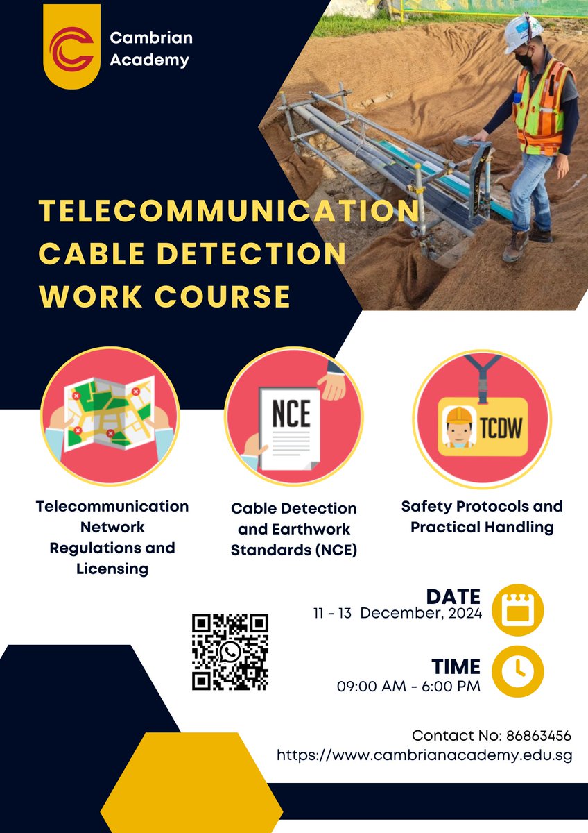 Cambrian Academy (@academycambrian) on Twitter photo *Telecommunication Cable Detection Work Course* for Registration
💵SkillsFuture Course Funding up to 70%
To find out more, click👇🏻
cambrianacademy.edu.sg/.../telecommun…
📷8686 3456
📷admin@cambrianacademy.edu.sg
#TCDW #telecommunications #earthworks #construction #constructiontips #Legislation *Telecommunication Cable Detection Work Course* for Registration
💵SkillsFuture Course Funding up to 70%
To find out more, click👇🏻
cambrianacademy.edu.sg/.../telecommun…
📷8686 3456
📷admin@cambrianacademy.edu.sg
#TCDW #telecommunications #earthworks #construction #constructiontips #Legislation