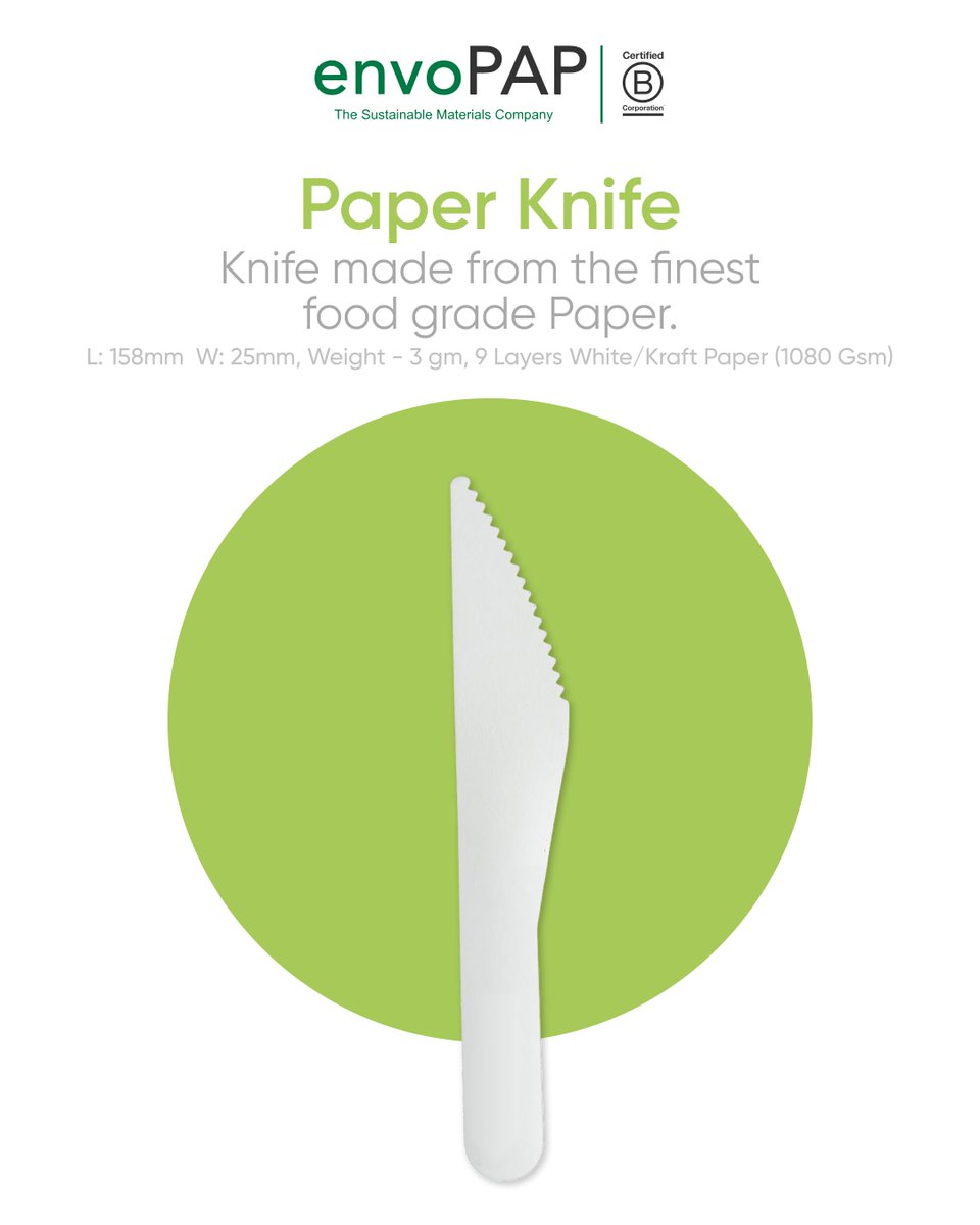 Meet the #envoPAP Paper Knife – crafted from the finest food-grade paper, biodegradable, compostable, and designed to handle your meals with style. Sturdy, oil-resistant, and heat-resistant up to 70°C, it’s a smooth and sustainable choice for every dining experience.