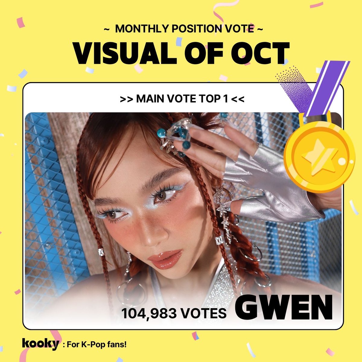 kooky__official's tweet photo. 🌟Kooky Monthly Vote | #BestVisual_November
★・・・・★・・・ BINI GWEN ・・・★・・・・★
🎁 #KookyProfile
🥇 Special title - A class
✅ You can check it on the website or ranking page pop-up!
✅ Please fill out the form below by December 12 (KST).
🔗 https://t.co/k9ichHgNRD
#KookyVote #KookyPromotion #KookyProfile #비니 #그웬 #BINI #GWEN #BINI_Gwen