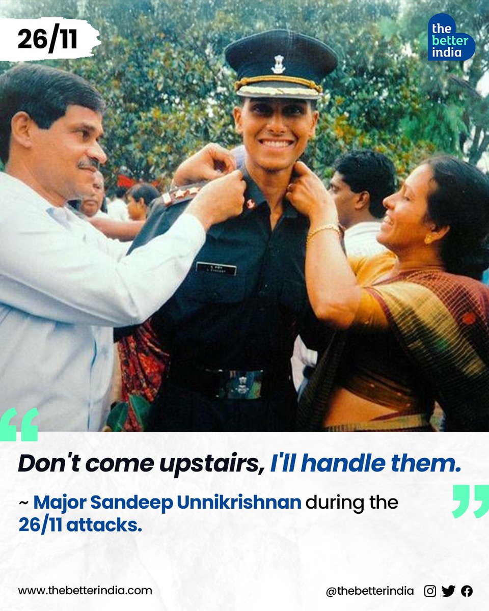 thebetterindia's tweet photo. The 26/11 terrorist attacks shook the entire nation to its core — a day when countless people lost their loved ones.

#RealHeroes #SandeepUnnikrishnan #MumbaiTerrorAttack #WeRemember #MumbaiAttacks #26November #HonorTheHeroes #RememberingTheBrave https://t.co/o4QhCL2HWb