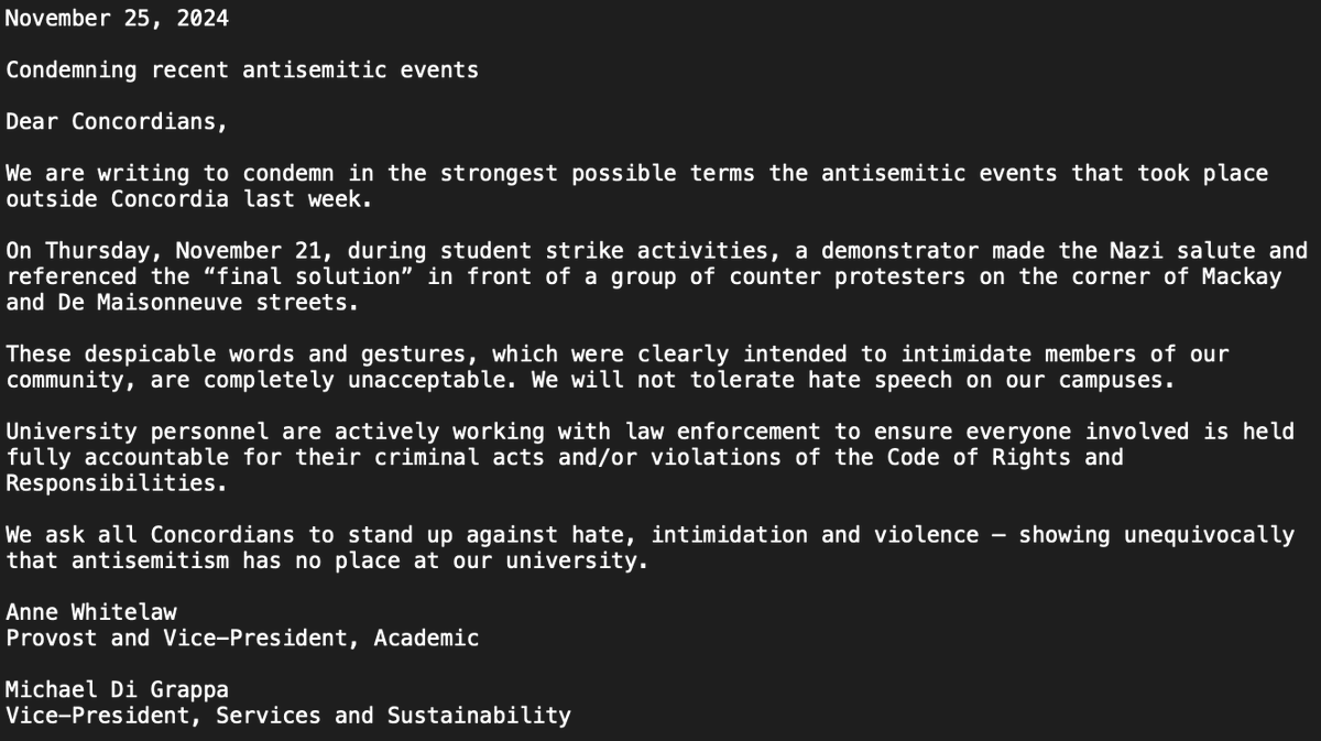 ConcordiaCivis's tweet photo. Concordia statement on the thuggish Hamasniks. Policy seems to have been to promote divisive EDI grievance politics until it blows up in the press.
Then Pres Carr shows leadership by throwing his VP (of...sustainability??) to the fatwa brigade. https://t.co/xSor2psoaJ