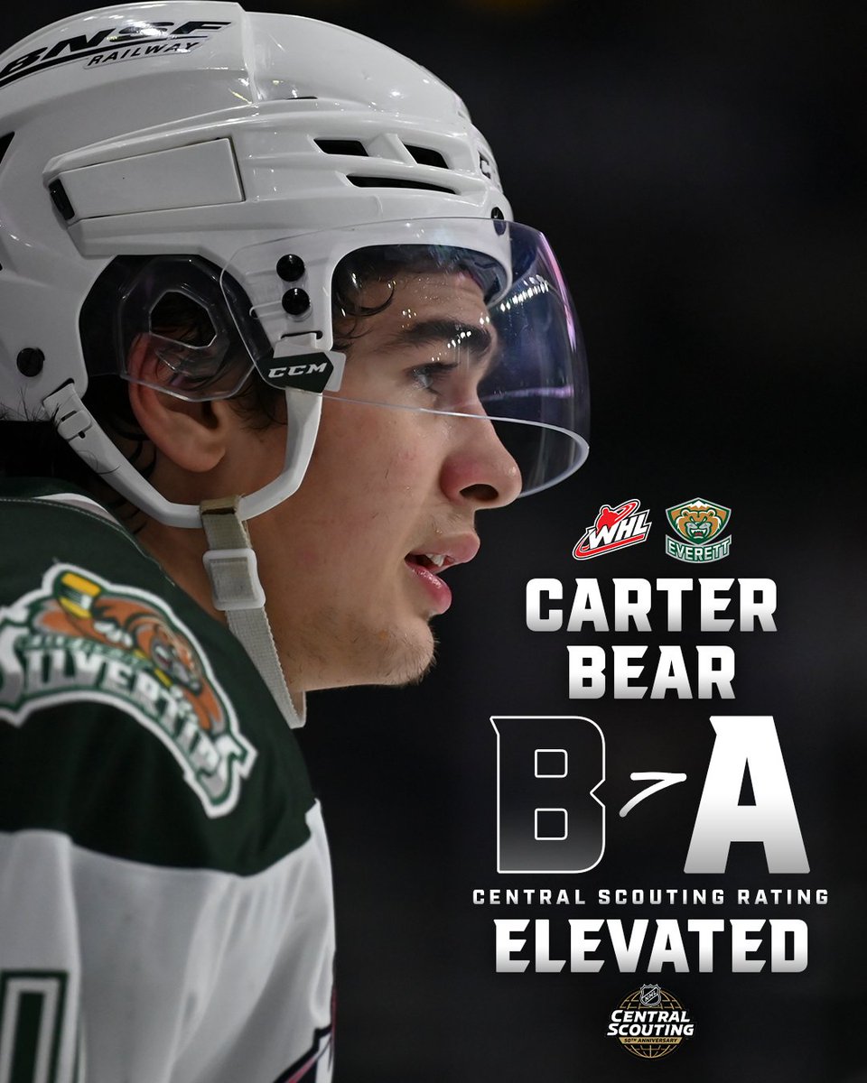 Western Hockey League (@thewhl) on Twitter photo NHL Central Scouting has elevated <a href="/WHLsilvertips/">Everett Silvertips</a> forward Carter Bear from a ‘B’ rating to an ‘A’ rating on its Preliminary Players to Watch List for the 2025 #NHLDraft.
📝 | tinyurl.com/e6cyw49n NHL Central Scouting has elevated <a href="/WHLsilvertips/">Everett Silvertips</a> forward Carter Bear from a ‘B’ rating to an ‘A’ rating on its Preliminary Players to Watch List for the 2025 #NHLDraft.
📝 | tinyurl.com/e6cyw49n