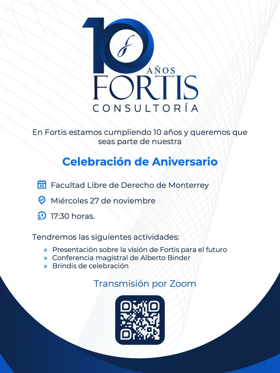 ¡Les invitamos este próximo miércoles 27 a nuestra celebración de Aniversario!
📍 Confirma tu asistencia por medio del QR.