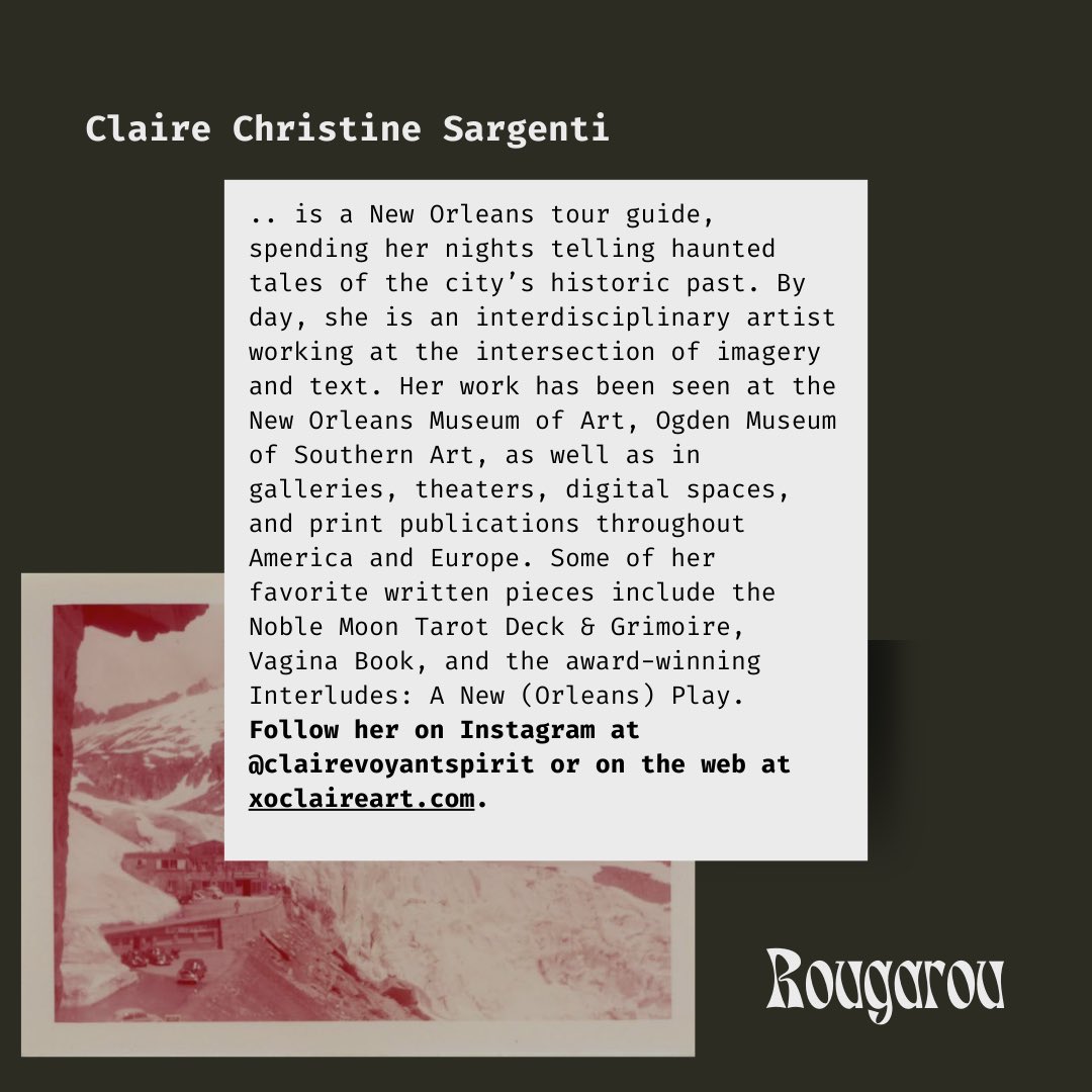 Writer Feature: Claire Christine Sargenti 
her piece “Night of Sound and Light”

Below is an excerpt of Sargenti’s piece; 
check out the entire work here: rougarou.org/2024/05/night-…