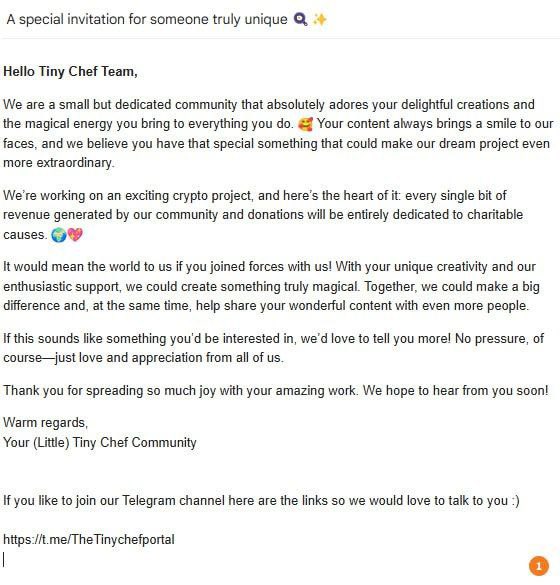 mirzacapital's tweet image. cto lead @spideycrypto7 attempting to get in contact with the tiny chef creator. if she responds positively we can expect a huge spike upwards 

$cheffy