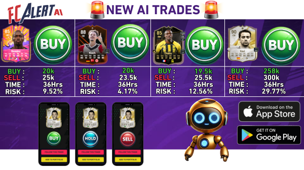 JohnSims__'s tweet photo. New Ai Trades!
- Risky Time but our AI still MAKES BANK!
DONT MISS THE SELL THOUGH!!

- Want SELL Alerts?
Get FC ALERT TODAY for only .99! 

@FUT_Alert 
#EAFC25 #eafctrading https://t.co/tsfQ8i1qfP