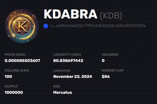 MitsefX's tweet image. New Coin Live At mercatus.works

The Ecosystem At Kadena Growing!
The Flow is increasing of new coins!

Note: I do not know anything about this coin $KDB

$KDA #KDABRA
| Not Financial Advice |
| Do Your Own Research |