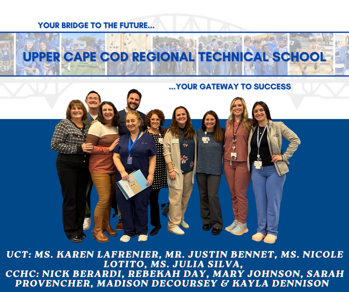 CCHCCareers's tweet photo. This week reminds us what we are thankful for.  One is our fantastic partnership with Upper Cape Cod Regional Technical School in Bourne.  
Thank you to the current students doing co-ops with us and Ms. Lotito for her continued support in the Cape Cod Healthcare system. https://t.co/7BSs9O3T1f