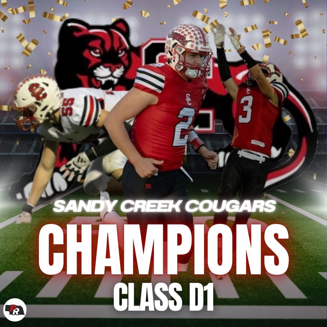 PrepRedzoneNE's tweet image. Cougars win a classic 🏆

The Sandy Creek Cougars finish the season 13-0 to claim their first football state championship. Sandy Creek beat the defending Class D1 champions Stanton, 44-42.

Congratulations on the state championship, Sandy Creek!