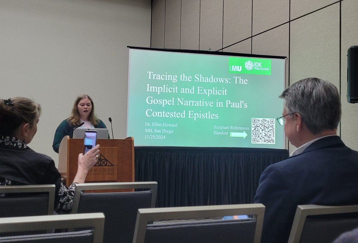 ChristophHeilig's tweet image. Dr. @ellenhoward5554 giving a brilliant presentation on how the disputed letters give us fragments of the story/stories of Jesus at #sblaar24 !