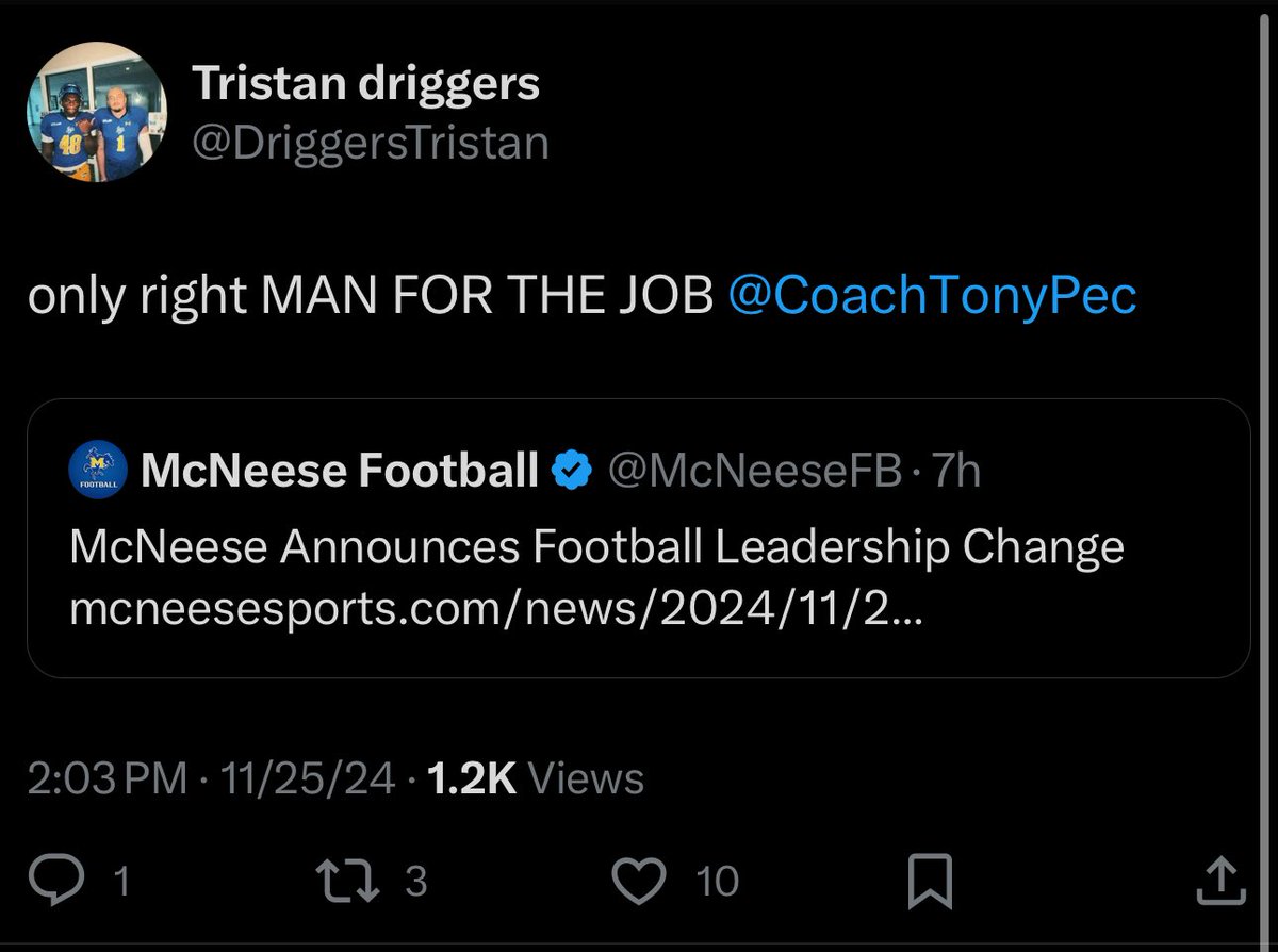 MatthewJTravis_'s tweet photo. Multiple Cowboys vouching for McNeese Defensive Coordinator Tony Pecoraro to be named head coach https://t.co/n6t4OvxjDg