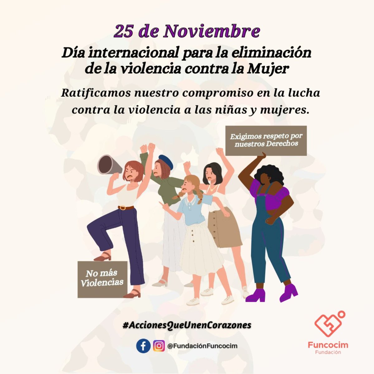 #FundaciónFuncocim ratifica su compromiso con la lucha contra la violencia hacia las niñas y mujeres 🗣️ 
#AccionesQueUnenCorazones  #25noviembrediainternacionalcontralaviolenciadegenero