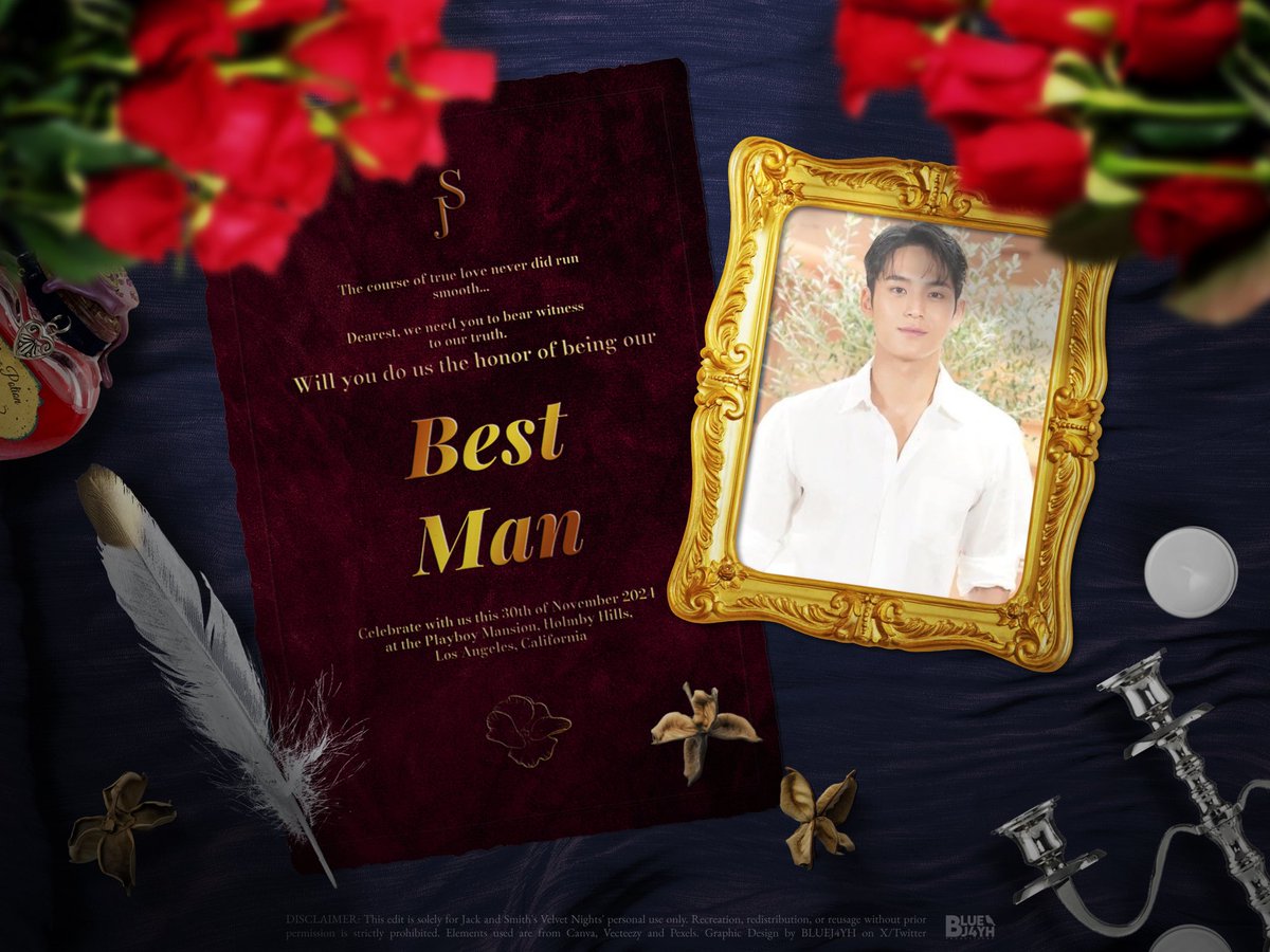 ⠀

         To stand by your side on this most
         fateful day—an honor I gladly claim.
         Your BEST MAN I shall proudly be, 
         with heart aflame. 𓂃 ࣪˖ ִֶָ

          #JSVelvetNights
          #JackAndSmithEnchanted 
            
⠀