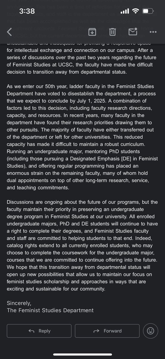 Alice Malmberg (@alicemalmberg1) on Twitter photo The Feminist Studies Department <a href="/ucsc/">UC Santa Cruz</a> is disbanding on its 50th anniversary. As an alum, I’m in disbelief. This is one of the first/ most influential gender studies departments, which sends a dire signal about the humanities in higher ed — even in blue states like CA. The Feminist Studies Department <a href="/ucsc/">UC Santa Cruz</a> is disbanding on its 50th anniversary. As an alum, I’m in disbelief. This is one of the first/ most influential gender studies departments, which sends a dire signal about the humanities in higher ed — even in blue states like CA.